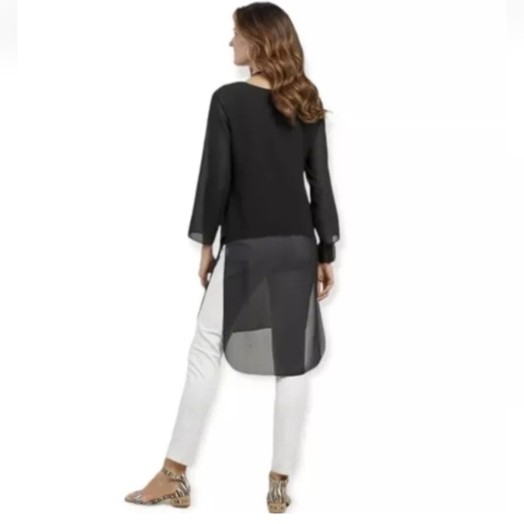 Soft Surroundings Jennifer Tunic Black Sheer Hi-Low Shell over Jersey - Size S - Picture 2 of 11
